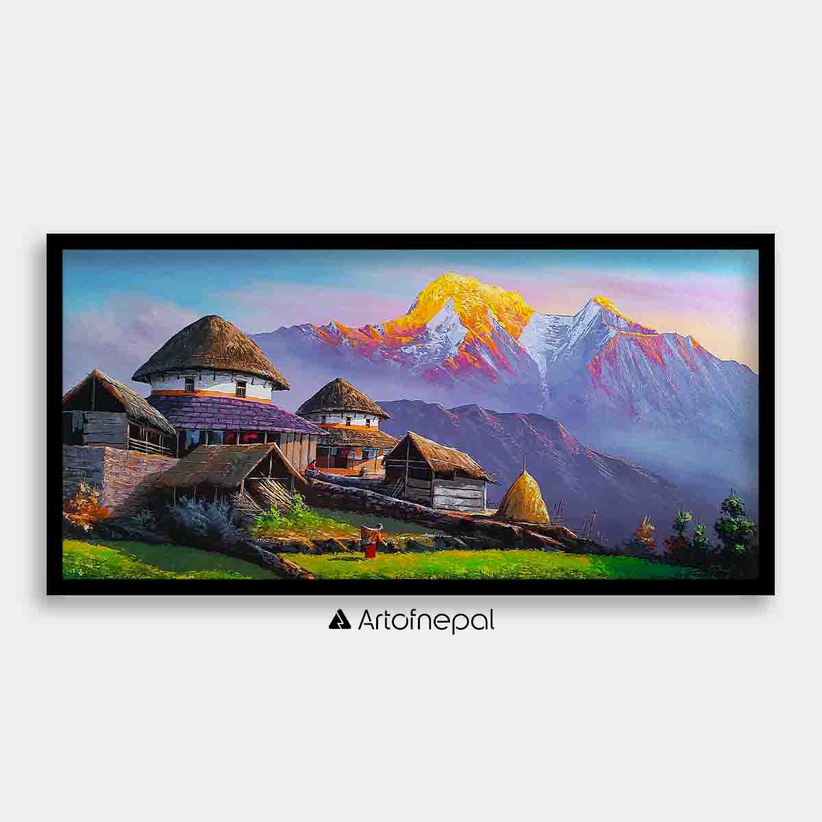 ALOM79- Sunrise over Annapurna Range and Nepali village