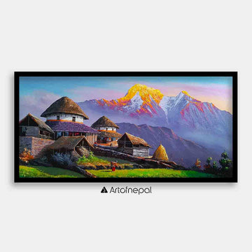 ALOM79- Sunrise over Annapurna Range and Nepali village