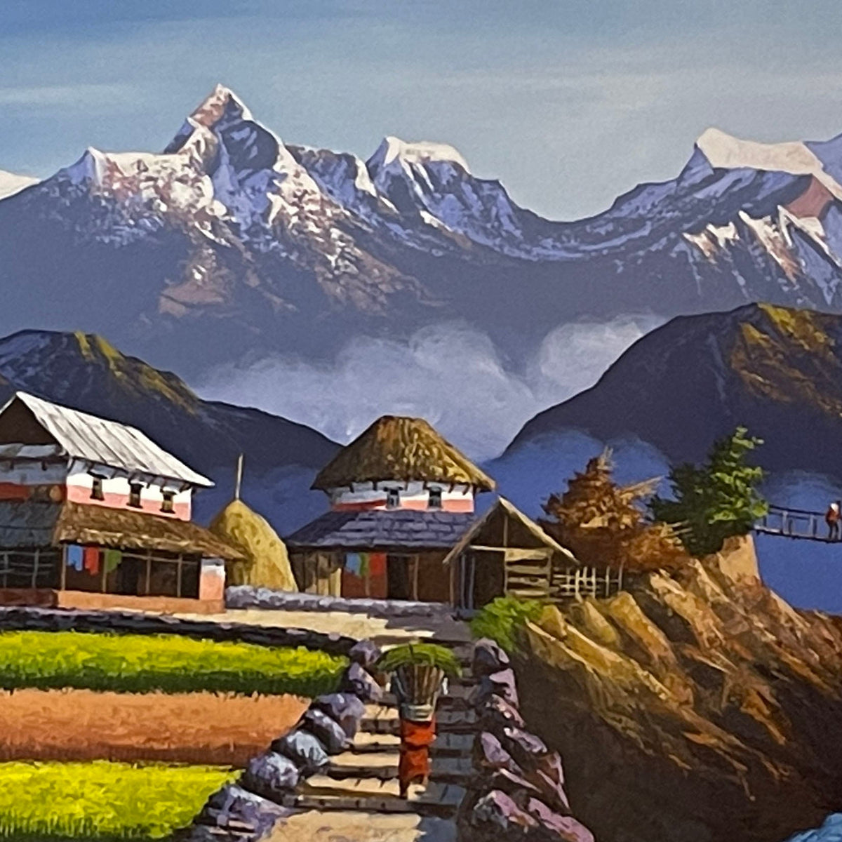 ALOM118 - Snow capped Annapurna range and a small Village