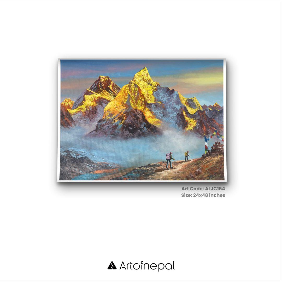 ALJC154- Himalayan Golden Peaks – Mountain Landscape Painting