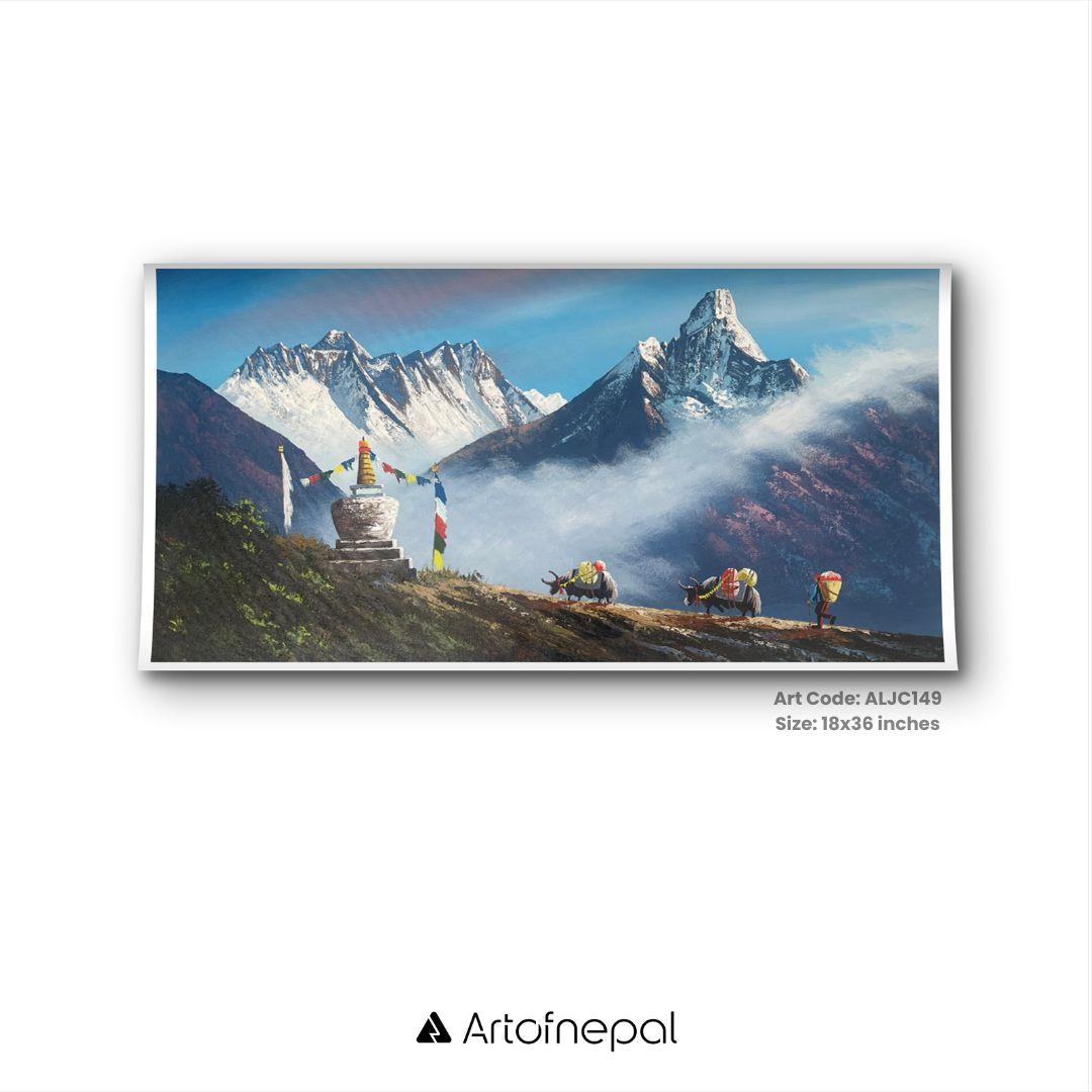 ALJC149- Ama Dablam Himalayan Landscape – Handmade Mountain Painting