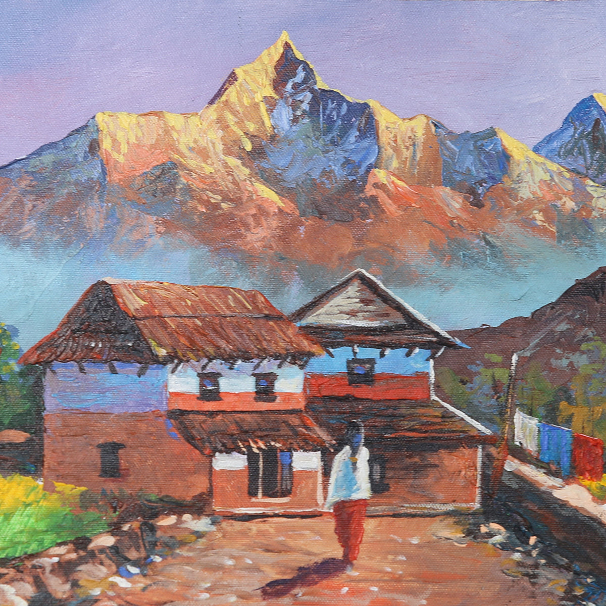 ALBT29 - Sunset over Mt.Annapurna range and village
