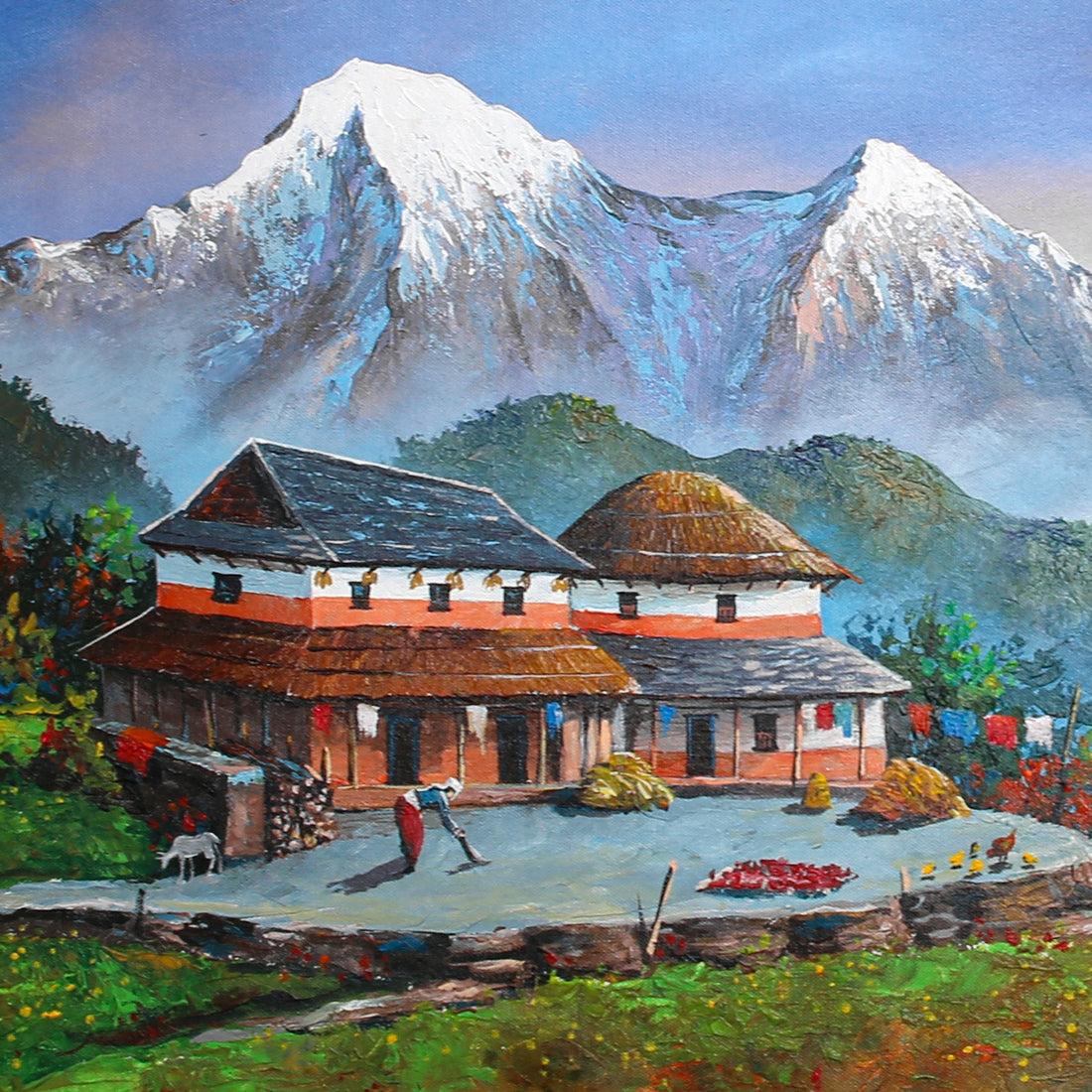 ALBT41 - Traditional House Landscape Painting - Artofnepal