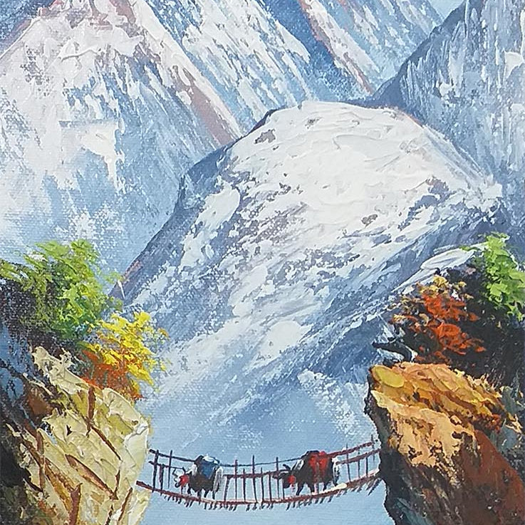 ALJC23 - View of Mount Everest with bridge and a river in front