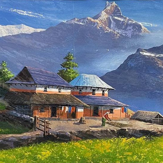 ALOM113 - Mt.Machhapuchhre, Hills and Nepali house
