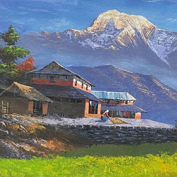 ALOM114 - Traditional Nepali house near mountain range