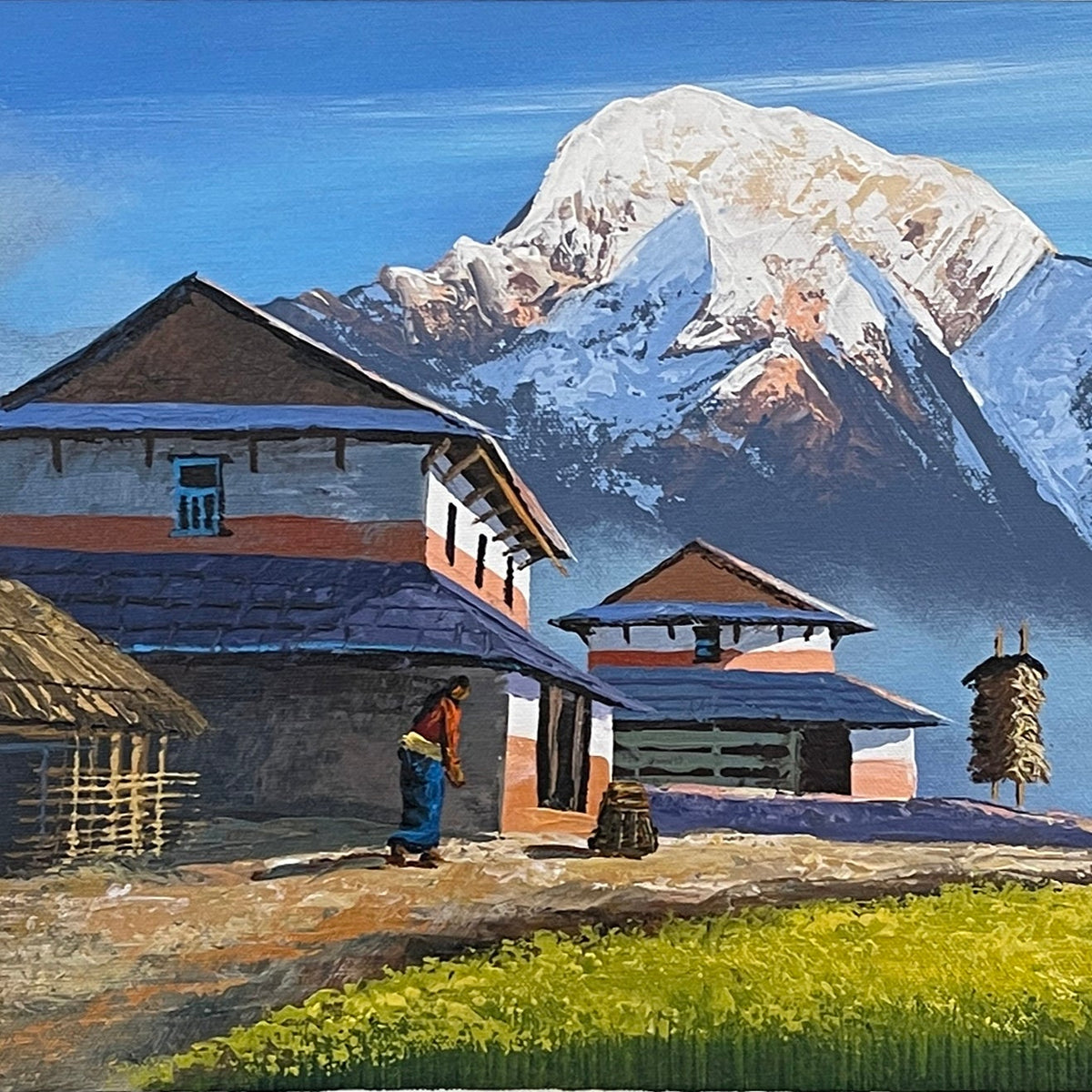ALOM120 - Snow capped Mt.Annapurna and Village house