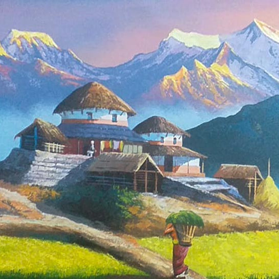ALOM130 - Sunrise over Annapurna range, Hills and a small village