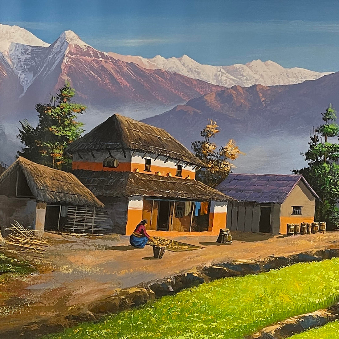 ALOM131 - Mt.Annapurna and Machhapuchhre seen from Village - Artofnepal