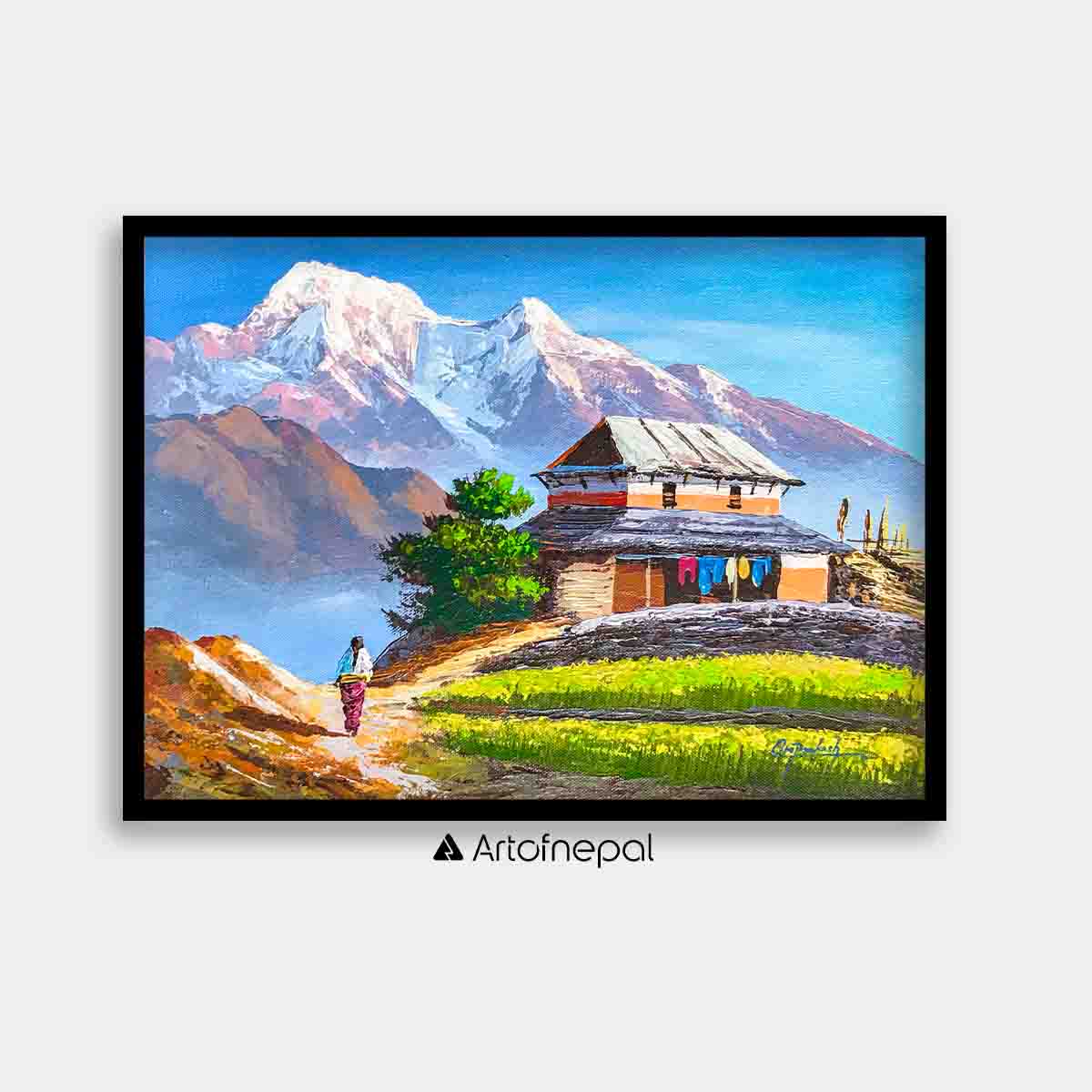 ALOM37-  Scenery of Mt.Annapurna with village life