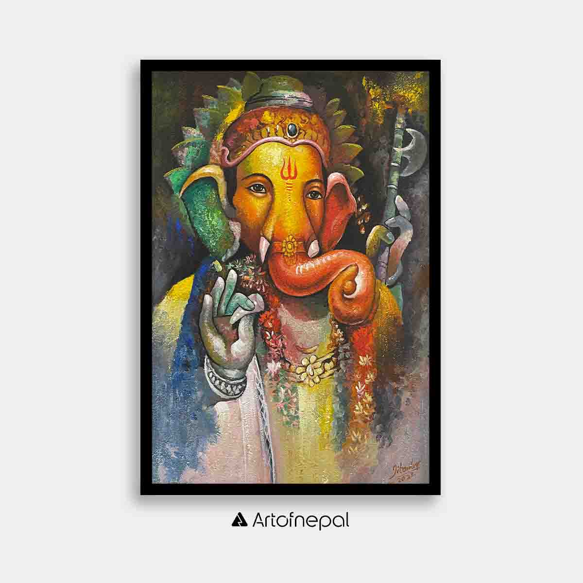 AAJT02 - A beautiful abstract painting of Lord Ganesh painting - Artofnepal