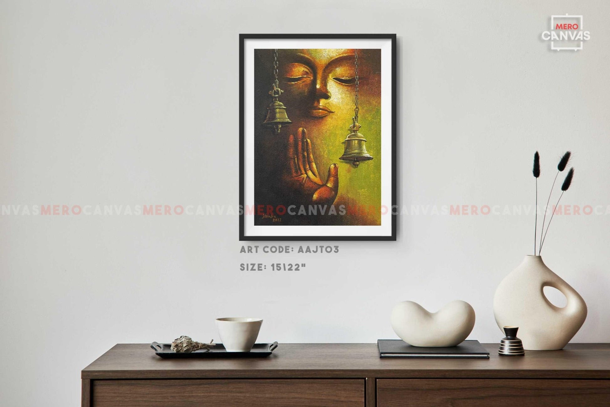 AAJT03 - A peaceful painting of Buddha with bells painting - Artofnepal