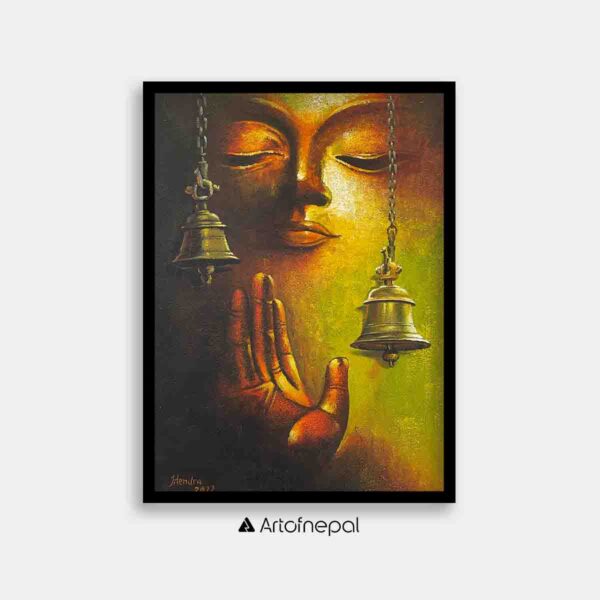 AAJT03 - A peaceful painting of Buddha with bells painting - Artofnepal