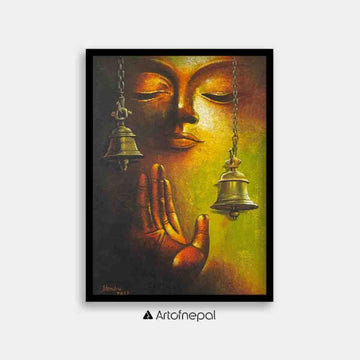 AAJT03 - A peaceful painting of Buddha with bells painting - Artofnepal