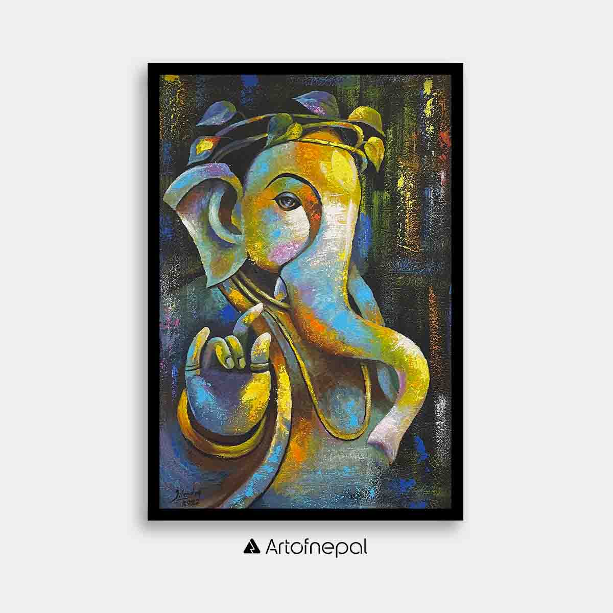 AAJT05 - A colourful abstract painting of Lord Ganesh painting - Artofnepal