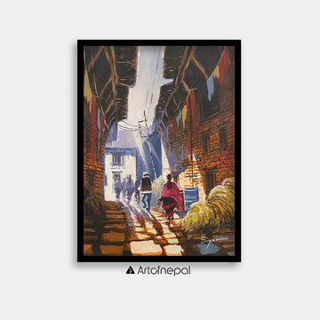 AASY07 - A narrow street between Nepali houses - Artofnepal