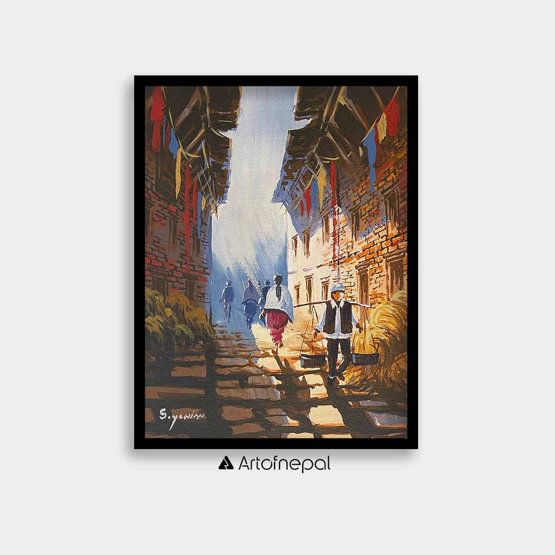 AASY12 - A narrow street with people - Artofnepal