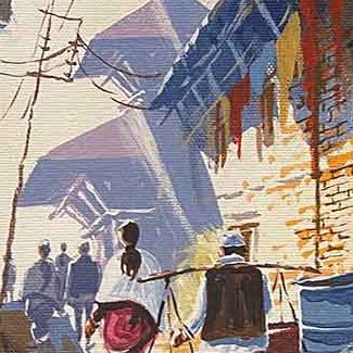AASY13 - A small street with Pashupatinath at the back - Artofnepal