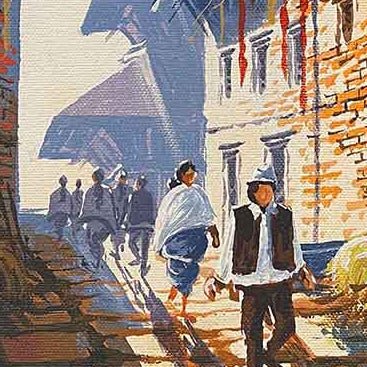 AASY15 - A small abstract painting of the streets of Nepal - Artofnepal