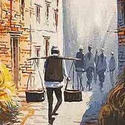 AASY19 - A small abstract painting of the streets in Nepal - Artofnepal