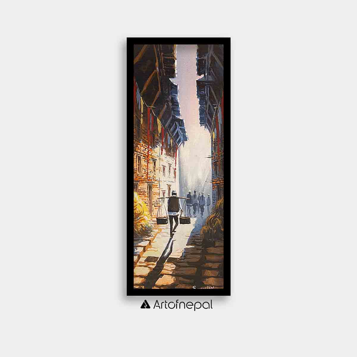 AASY19 - A small abstract painting of the streets in Nepal - Artofnepal
