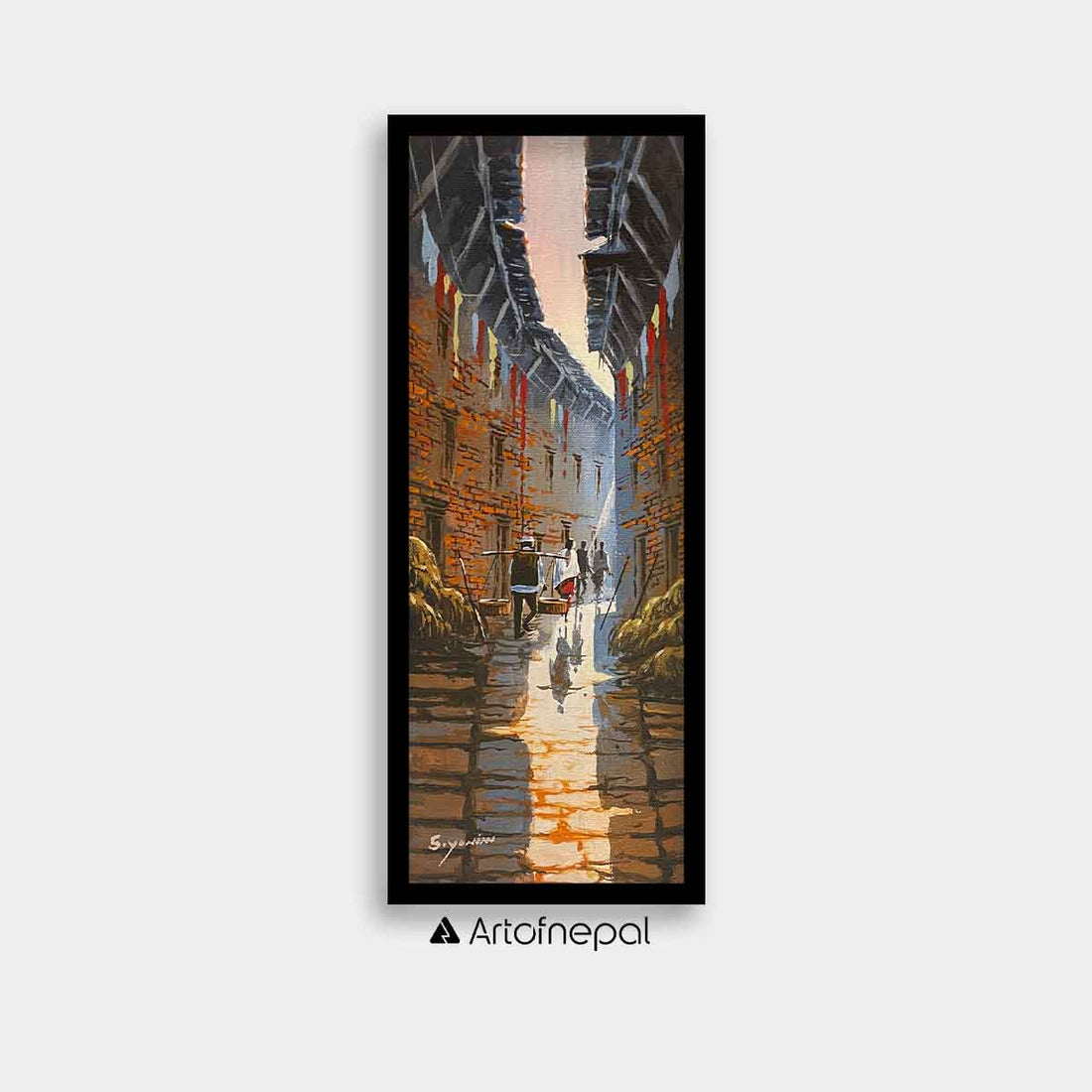 AASY22 - A small abstract painting of the people in the streets - Artofnepal