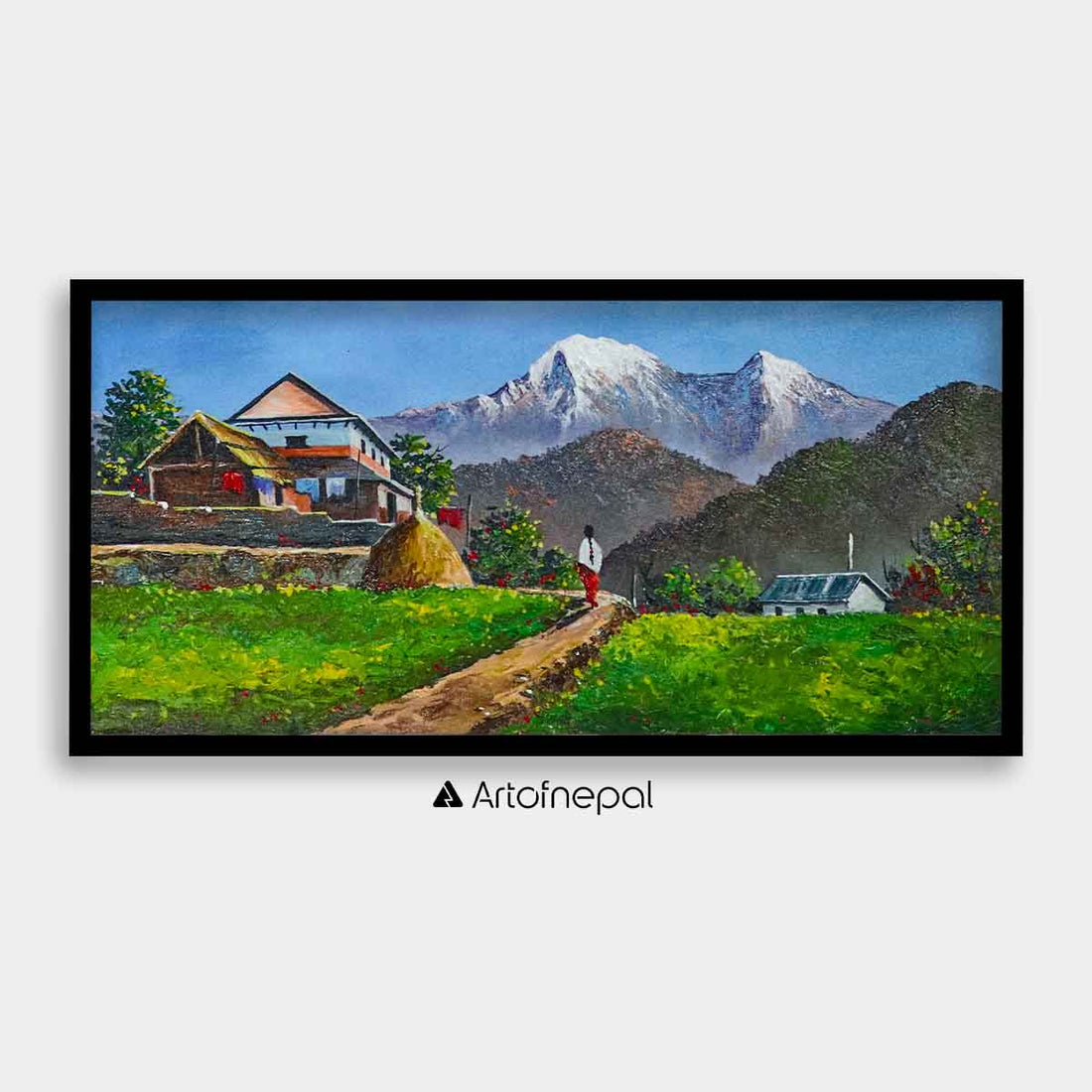 ALBT14- Mt.Annapurna, Hills and Nepali house - Artofnepal