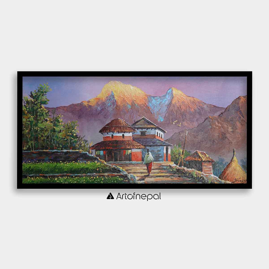 ALBT18 - Traditional House Landscape Painting - Artofnepal