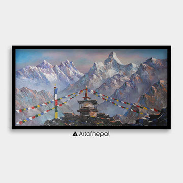 ALBT19 - Mt. Everest, Ama Dablam and a small Stupa - Artofnepal