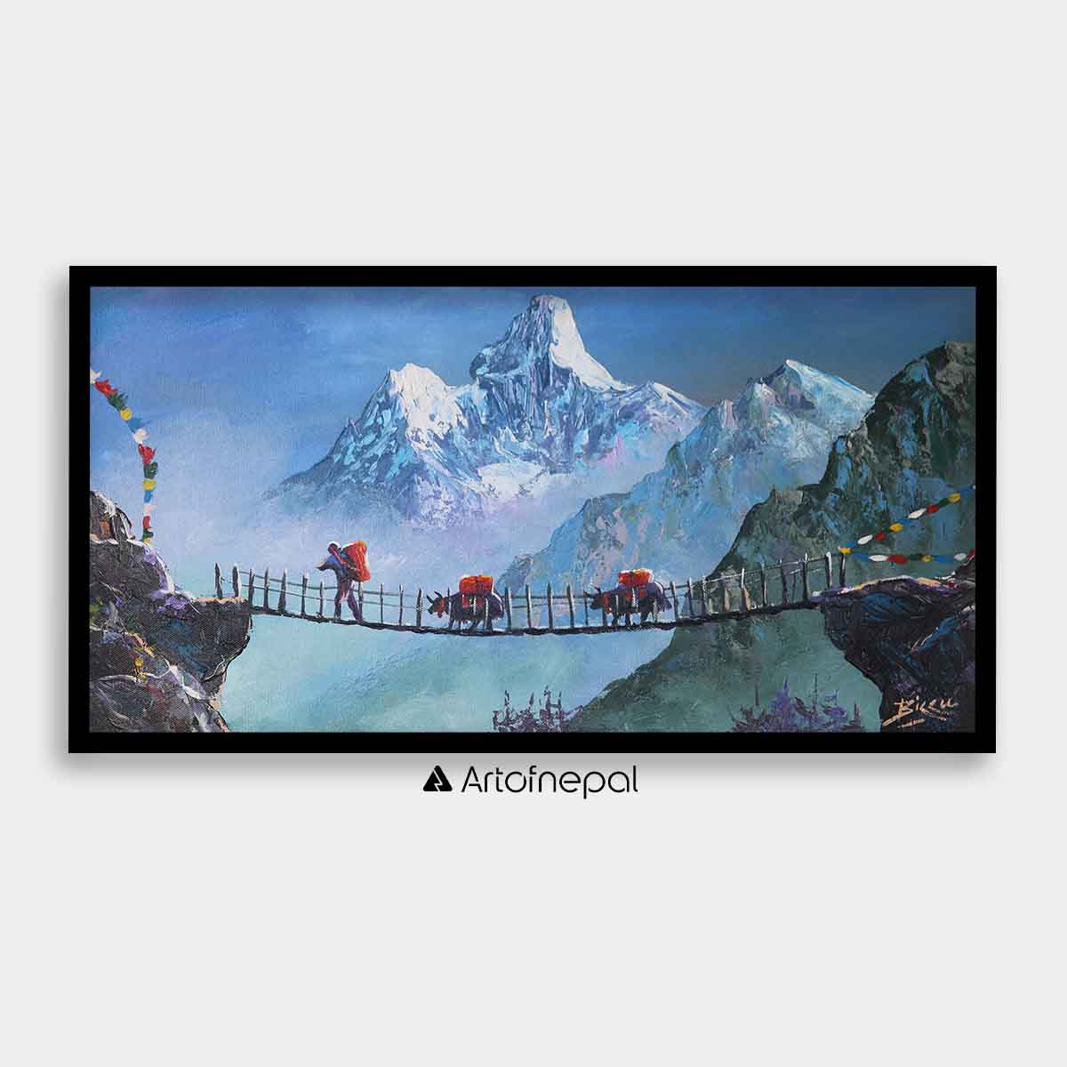 ALBT25 - View of Ama Dablam and a small Bridge - Artofnepal