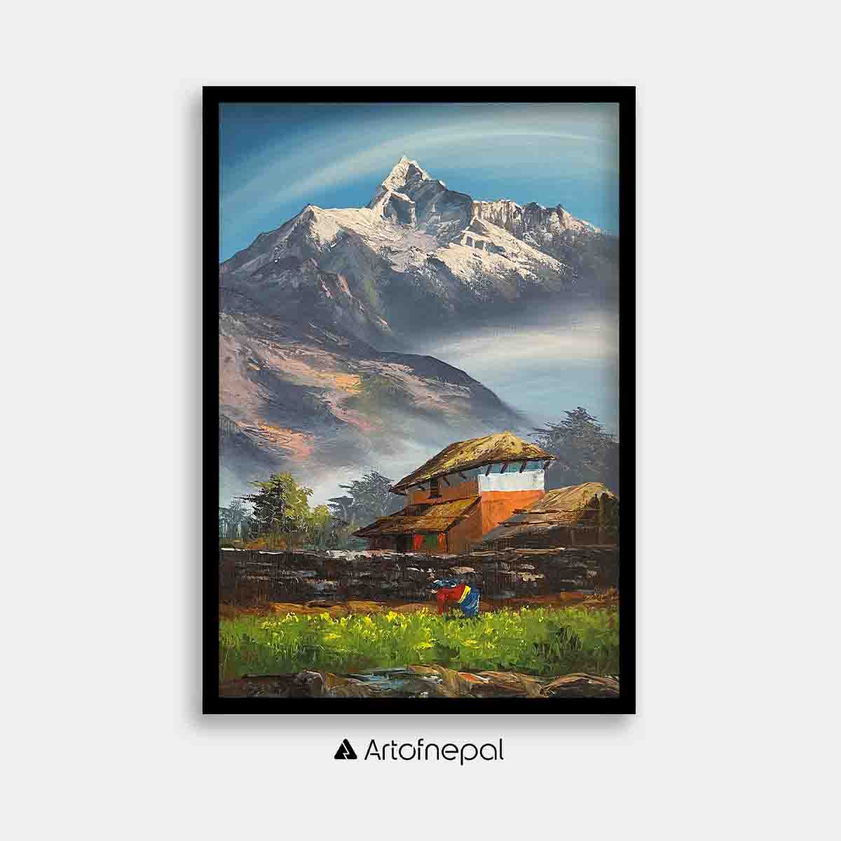 ALJC04 - Mt.Annapurna and Nepali house - Artofnepal