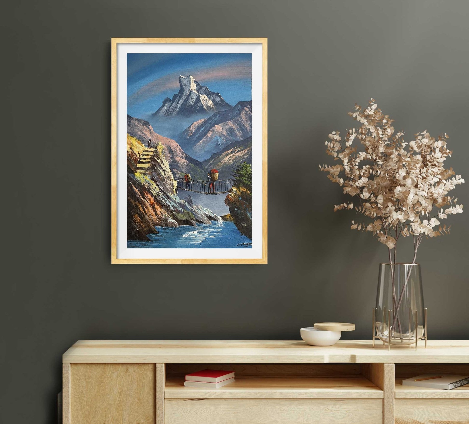 ALJC05 - Machhapucharre and a flowing river below - Artofnepal