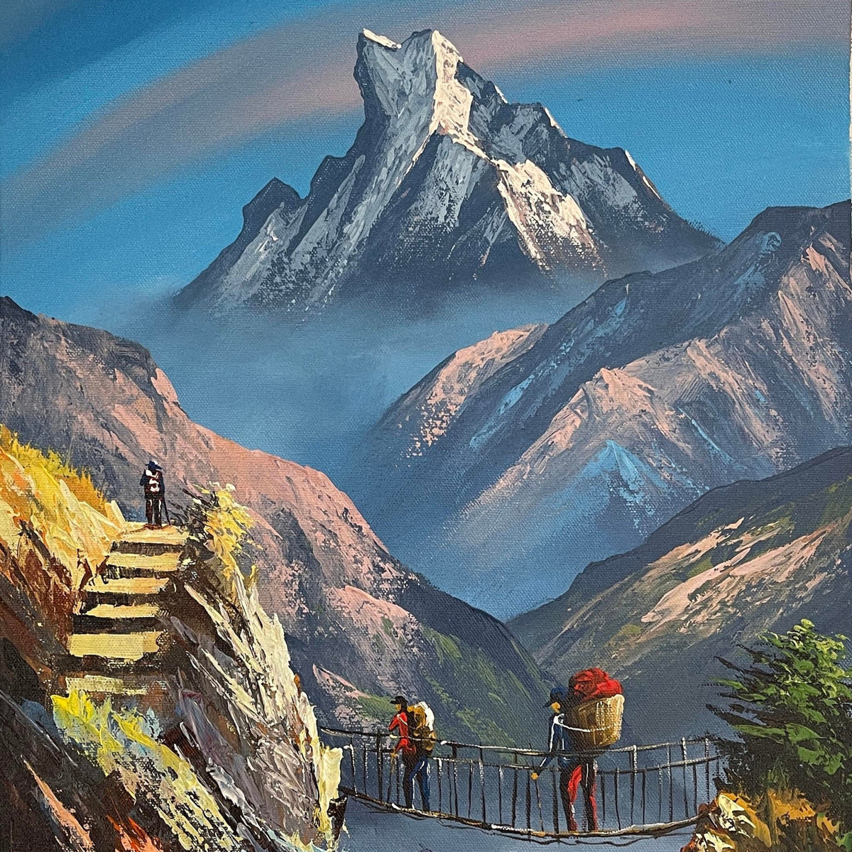 ALJC05 - Machhapucharre and a flowing river below - Artofnepal