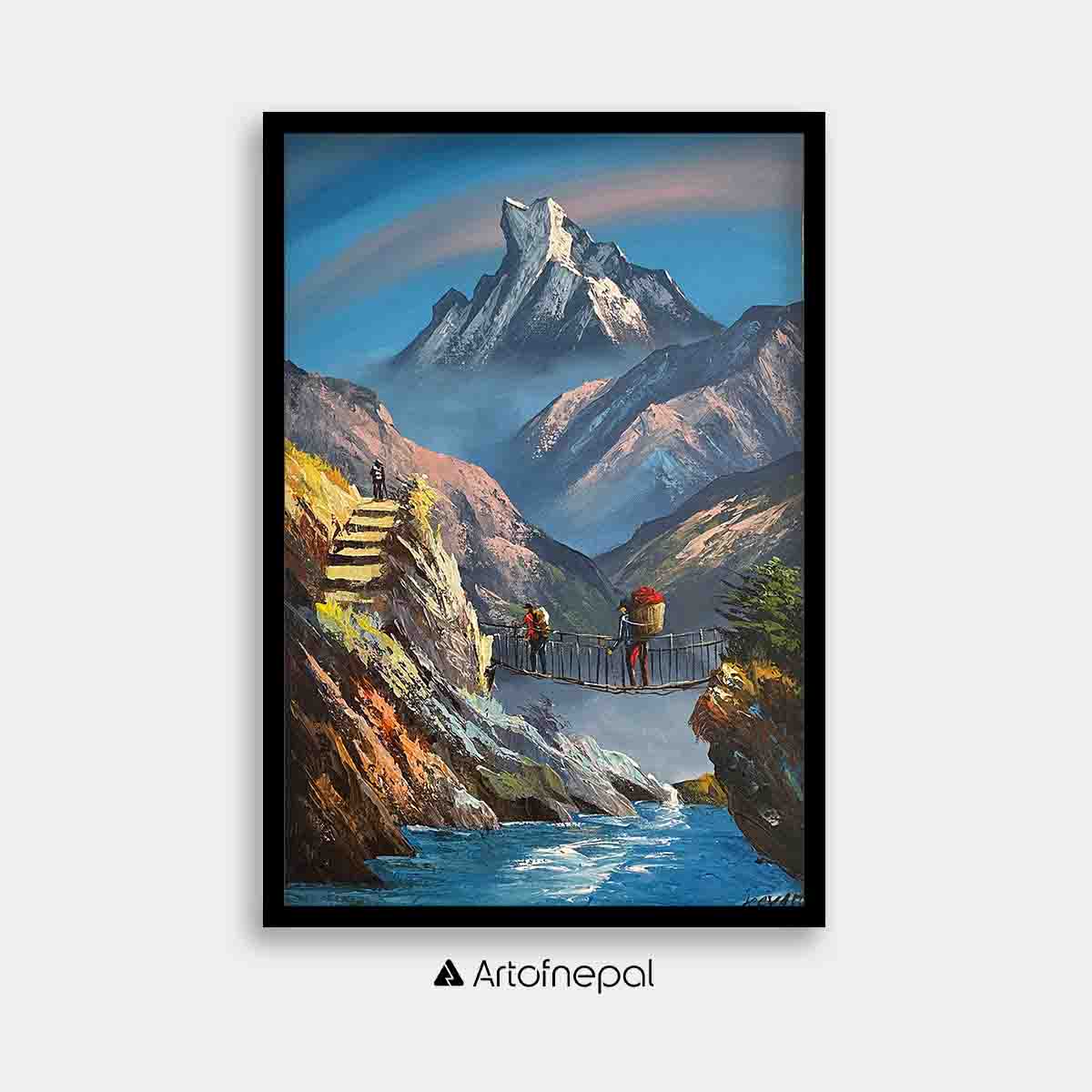 ALJC05 - Machhapucharre and a flowing river below - Artofnepal