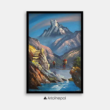 ALJC05 - Machhapucharre and a flowing river below - Artofnepal