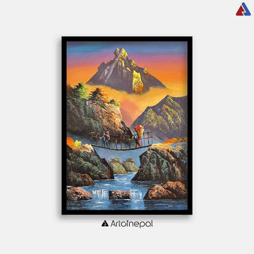 ALJC12 - Machhapucharre and a flowing river below - Artofnepal