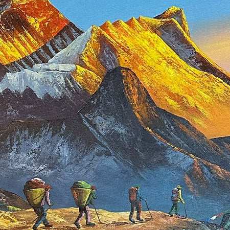 ALJC127 - Sunset over Mt.Everest and porters - Artofnepal