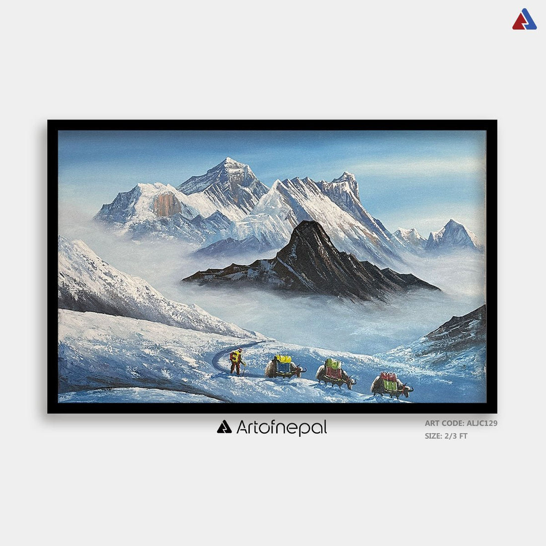 ALJC129 - Snow capped Mt. Everest and Yaks - Artofnepal