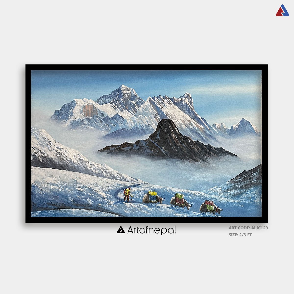 ALJC129 - Snow capped Mt. Everest and Yaks - Artofnepal