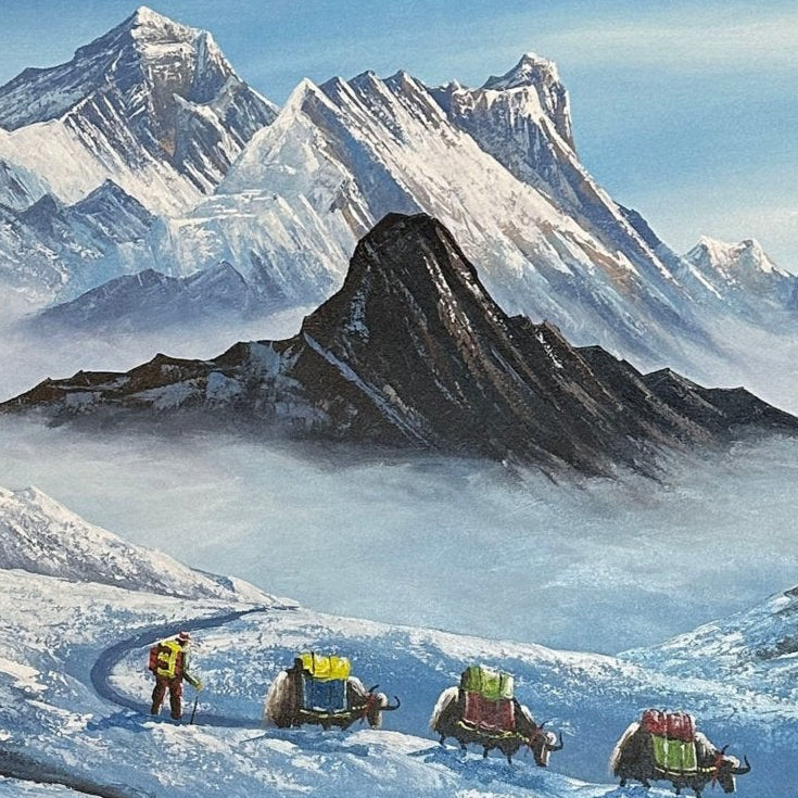 ALJC129 - Snow capped Mt. Everest and Yaks - Artofnepal