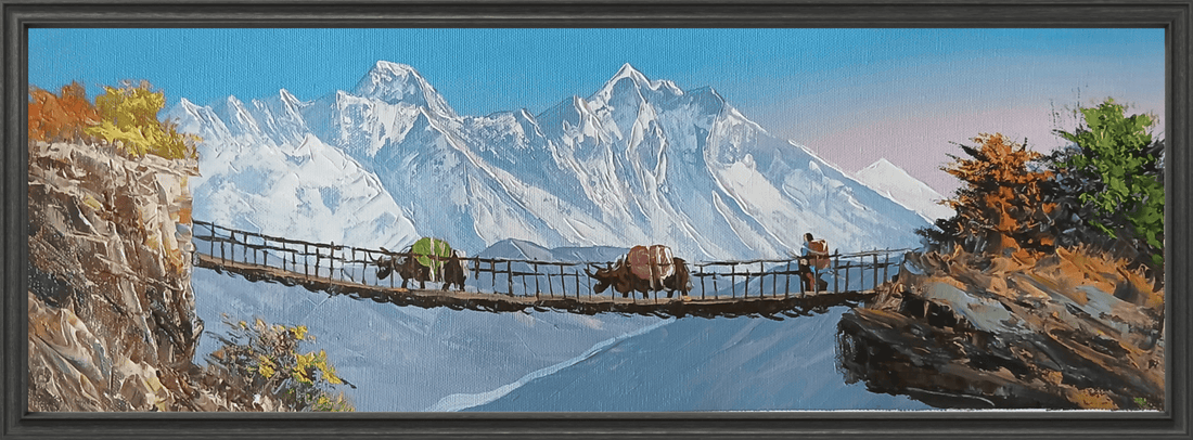 ALJC141 - Himalayan Suspension Bridge Landscape – Scenic Mountain Painting - Artofnepal