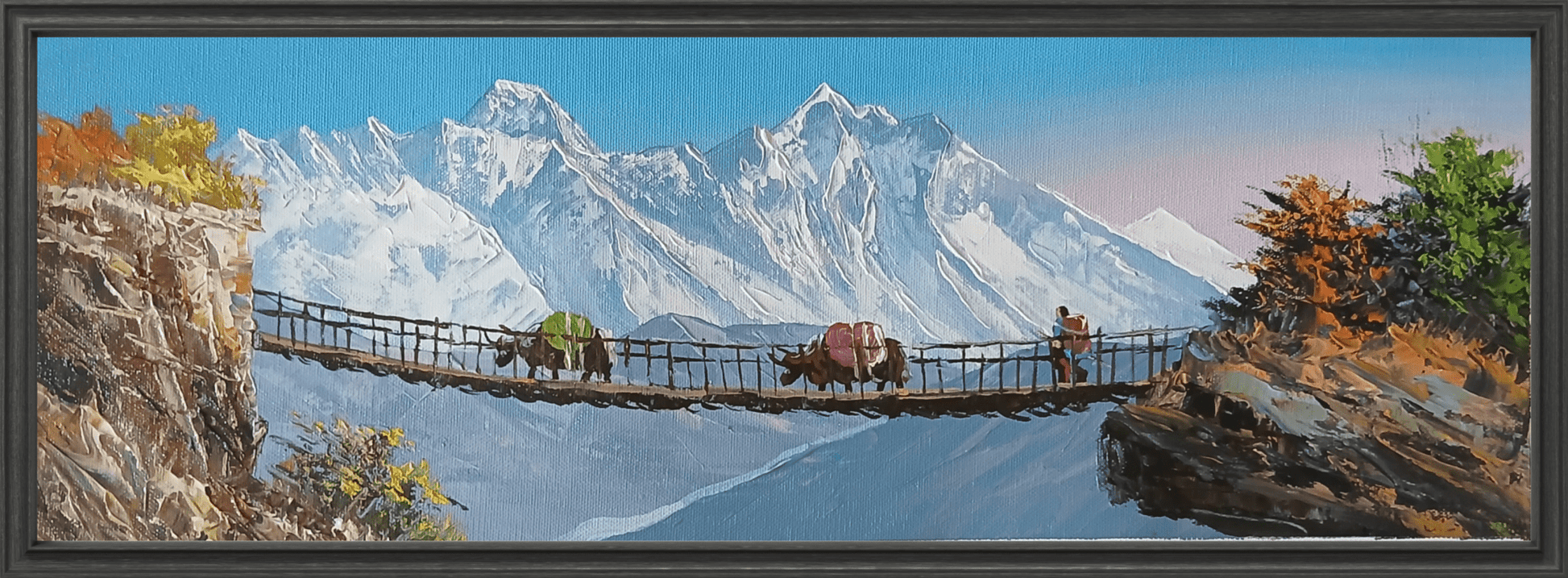 ALJC141 - Himalayan Suspension Bridge Landscape – Scenic Mountain Painting - Artofnepal