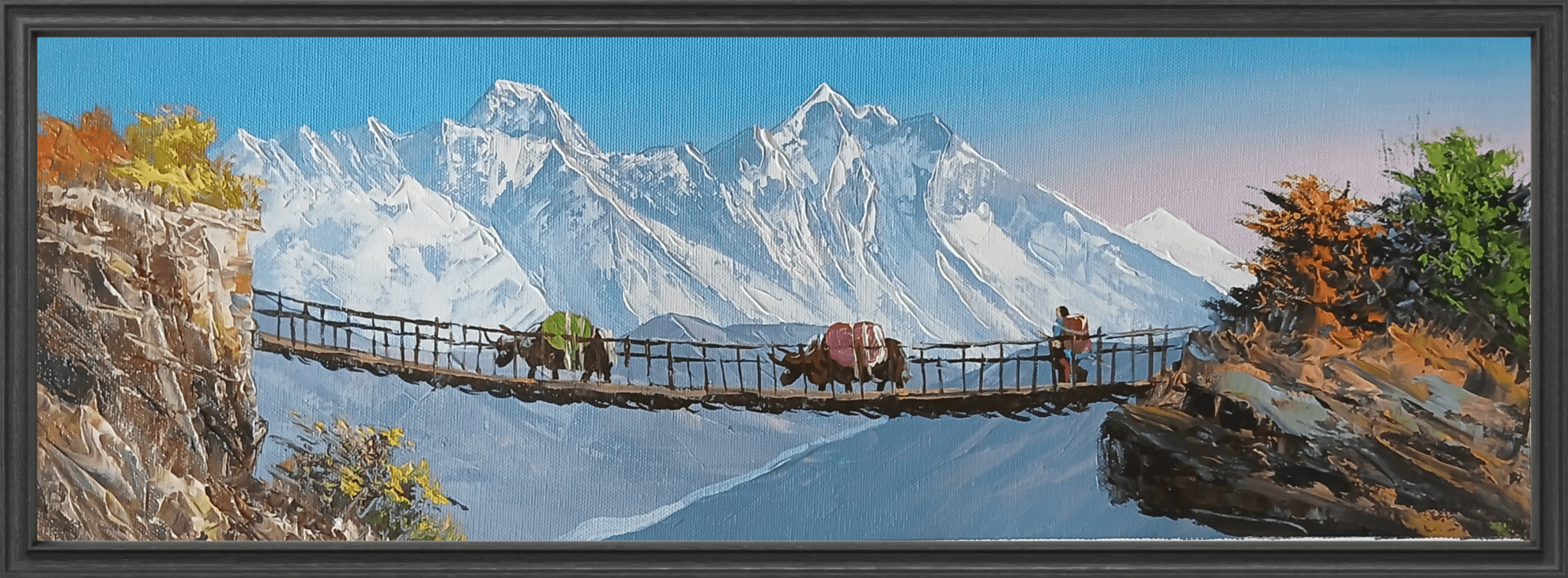 ALJC141 - Himalayan Suspension Bridge Landscape – Scenic Mountain Painting - Artofnepal