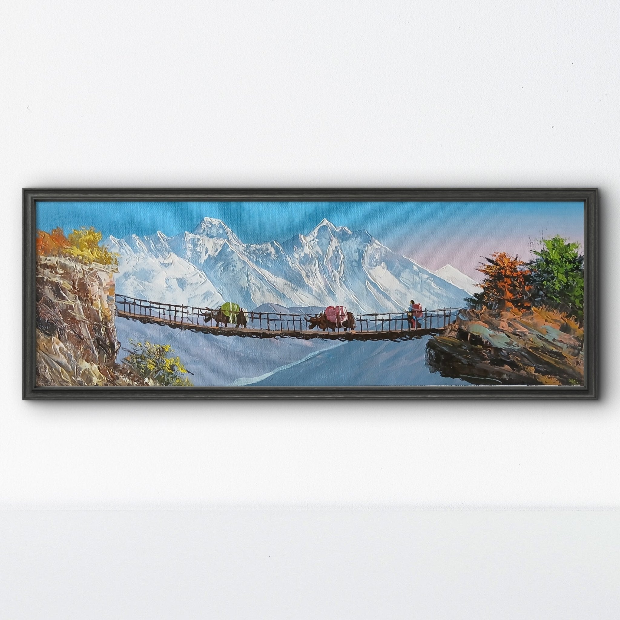 ALJC141 - Himalayan Suspension Bridge Landscape – Scenic Mountain Painting - Artofnepal