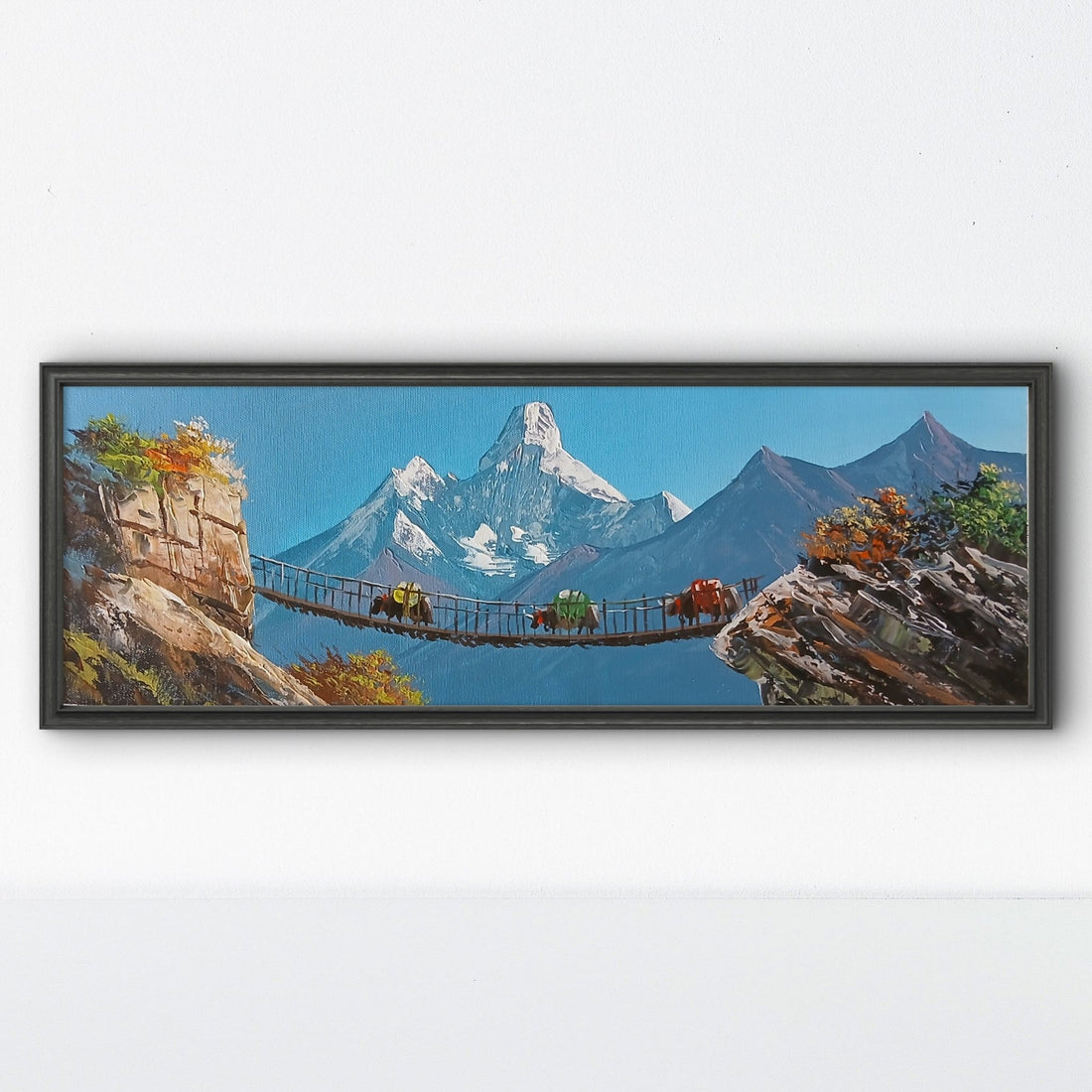 ALJC142 - Mountain Bridge Journey – Himalayan Trekking Landscape Painting - Artofnepal