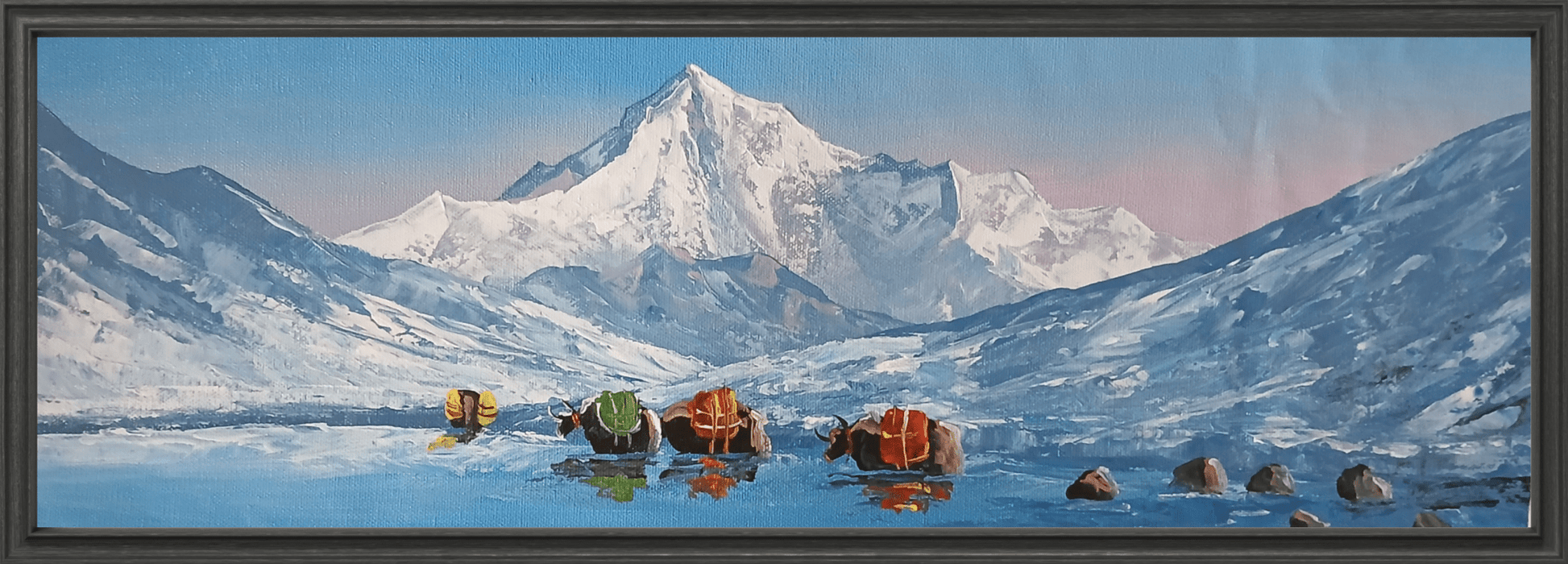 ALJC145 - Frozen Himalayan Serenity – Mountain Lake Landscape Painting - Artofnepal