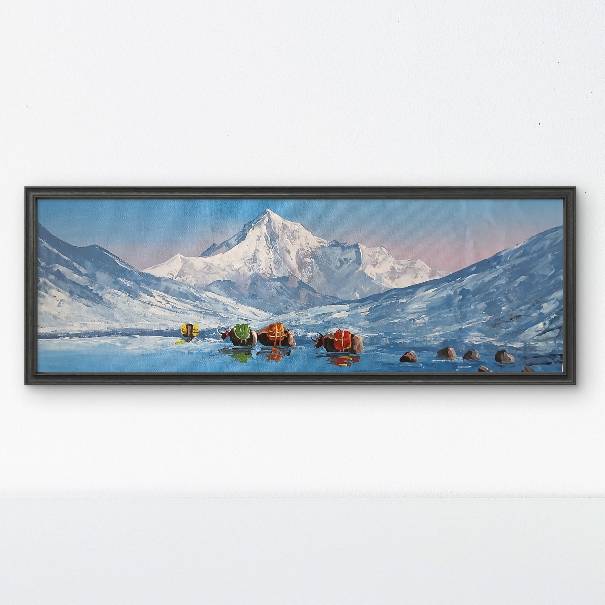 ALJC145 - Frozen Himalayan Serenity – Mountain Lake Landscape Painting - Artofnepal