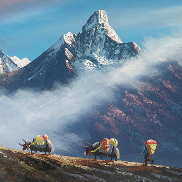 ALJC149- Ama Dablam Himalayan Landscape – Handmade Mountain Painting