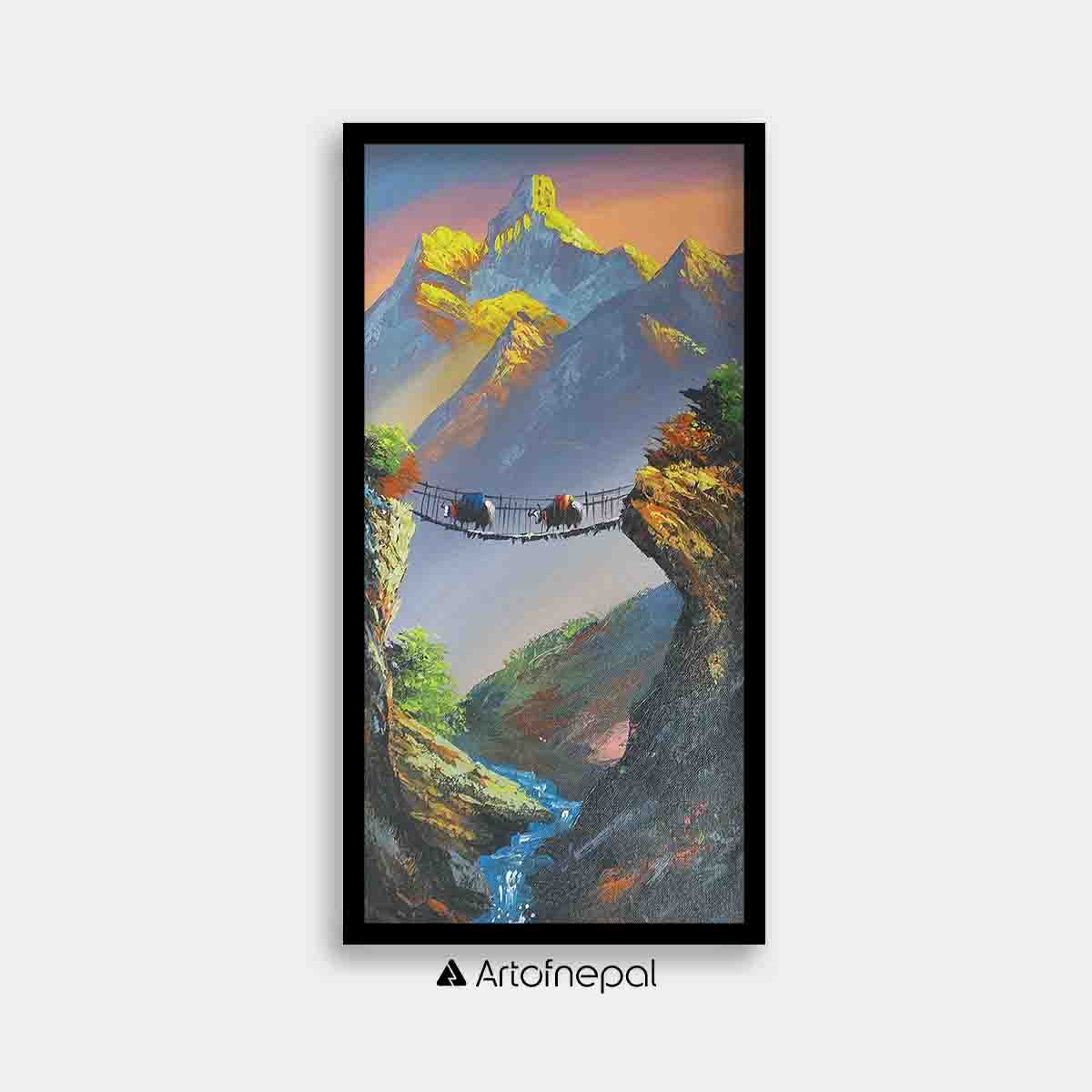 ALJC18 - Mt.Ama Dablam and a small bridge - Artofnepal