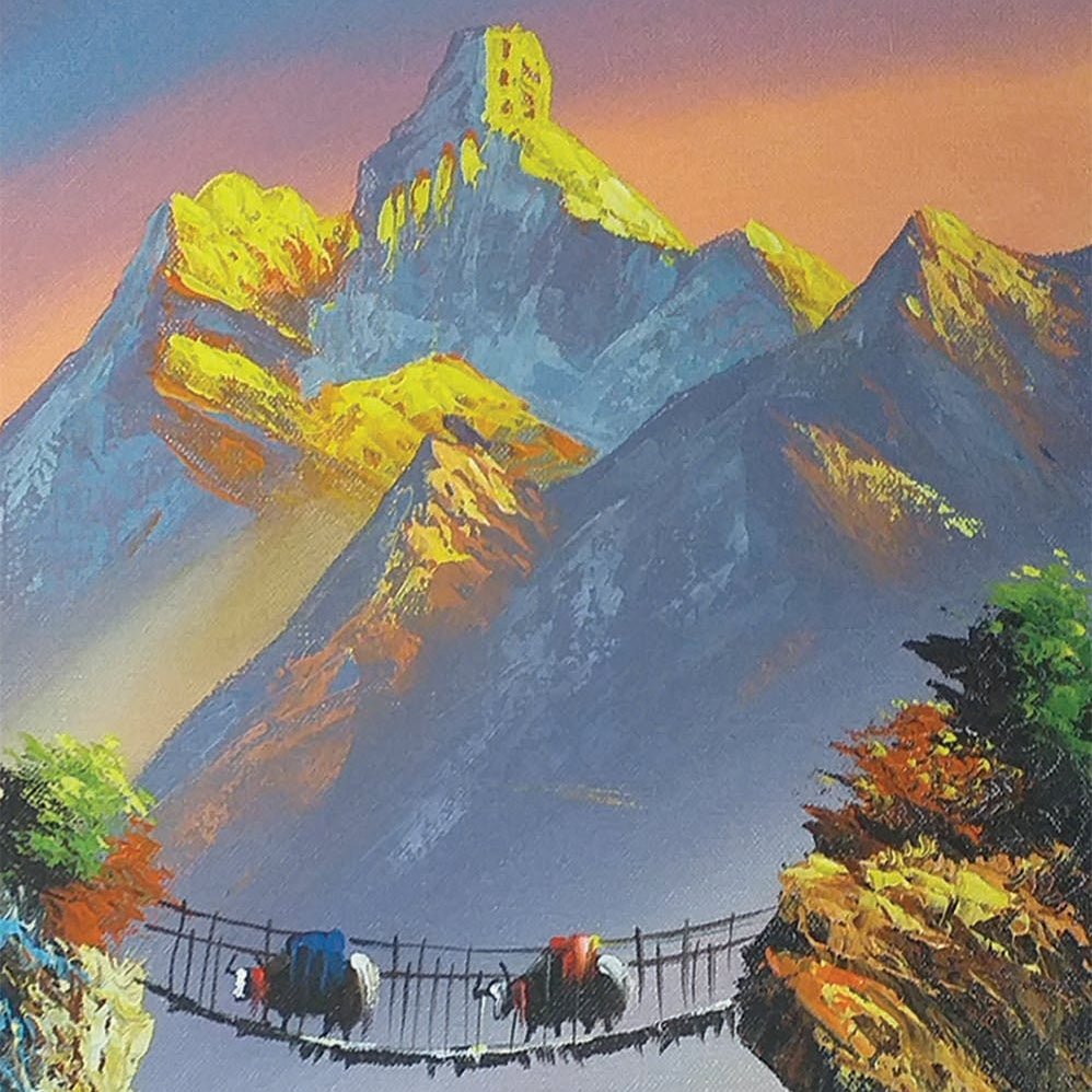 ALJC18 - Mt.Ama Dablam and a small bridge - Artofnepal